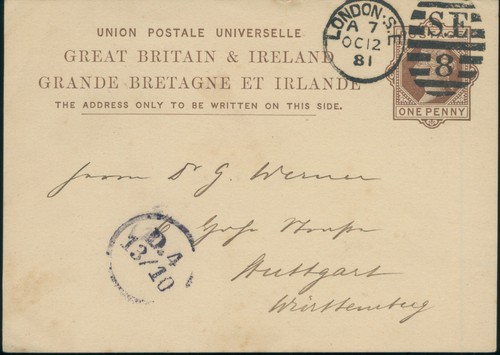 1881 ganzsache london nach - gb,